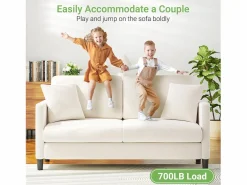Discount 2/3 asientos en terciopelo de Teddy, sofá de comodidad correcta en madera maciza, loveseat con reposabrazos, 165x78x89cm, Sofá Escandinavo