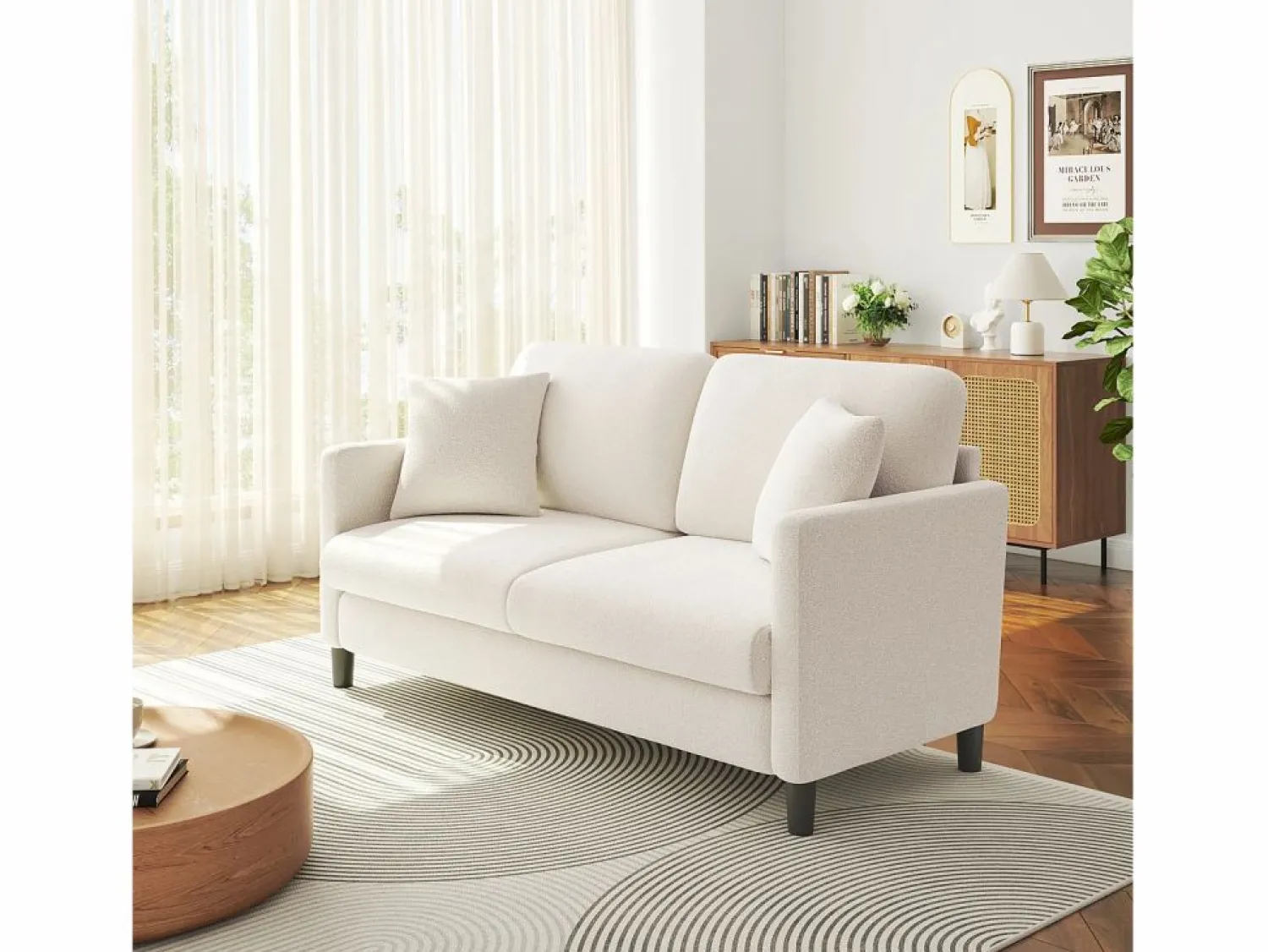 Discount 2/3 asientos en terciopelo de Teddy, sofá de comodidad correcta en madera maciza, loveseat con reposabrazos, 165x78x89cm, Sofá Escandinavo
