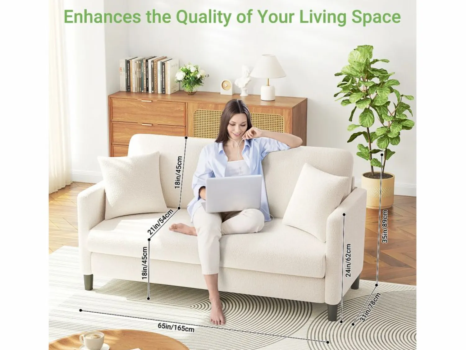 Discount 2/3 asientos en terciopelo de Teddy, sofá de comodidad correcta en madera maciza, loveseat con reposabrazos, 165x78x89cm, Sofá Escandinavo
