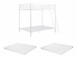 Outlet Vente-unique 2 literas de metal de 140 x 190 cm + colchón - GEMINI Blanco