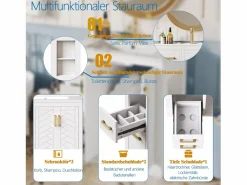 New 2 Muebles de baño de cerámica - 76,5 x 46,5 x 84,5 cm - con 3 cajones + estante lateral + 2 puertas - MDF - Mueble De Baño Simple