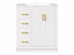 New 2 Muebles de baño de cerámica - 76,5 x 46,5 x 84,5 cm - con 3 cajones + estante lateral + 2 puertas - MDF - Mueble De Baño Simple
