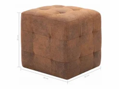 Clearance 2 piezas Pufs Marrones 30 x 30 x 30 cm Piel Sintética Ante Marru00f3n