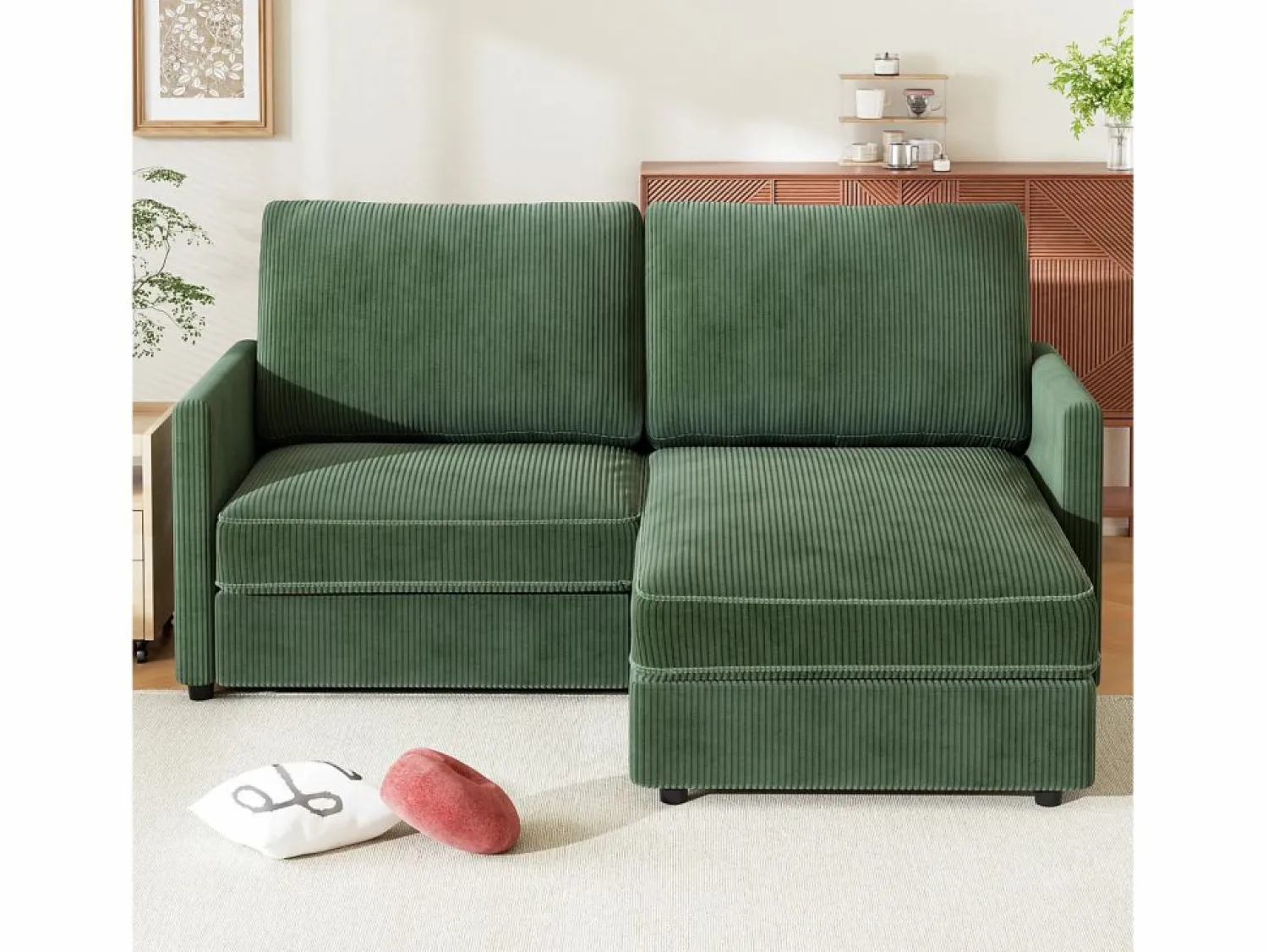 New 2 -Seater Corner Sofa - ángulo reversible derecho / izquierda - 180x140x86cm - en tela de terciopelo acanalado - carga máxima de 300 kg - Todos Los Sofás|Sofá - 2 Plazas
