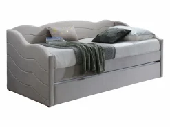 Vente-unique 2 sofás cama extraíbles de 90 x 190 cm en terciopelo gris + colchón - LENVIA