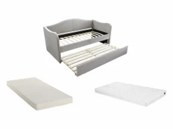 Discount Vente-unique 2 sofás cama extraíbles de 90 x 190 cm en terciopelo + colchón MATHILDE Gris claro