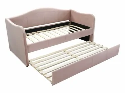 Vente-unique 2 sofás cama nido de 90 x 190 cm en terciopelo + colchón MATHILDE Rosa