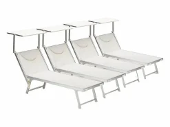 Discount Beach & Garden 4 Tumbonas plegables de aluminio con parasol para playa - Santorini Stock - Blanco