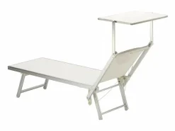 Discount Beach & Garden 4 Tumbonas plegables de aluminio con parasol para playa - Santorini Stock - Blanco
