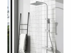 Sale 2 columnas de duchas termostáticas con duchas cuadradas y duchas de mano con columnas orientables (negro mate y cromo brillante) Columna De Ducha