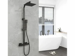 Aica 2 sets de ducha termostáticos en mate con rociador cuadrado y ducha de mano con columna ajustable