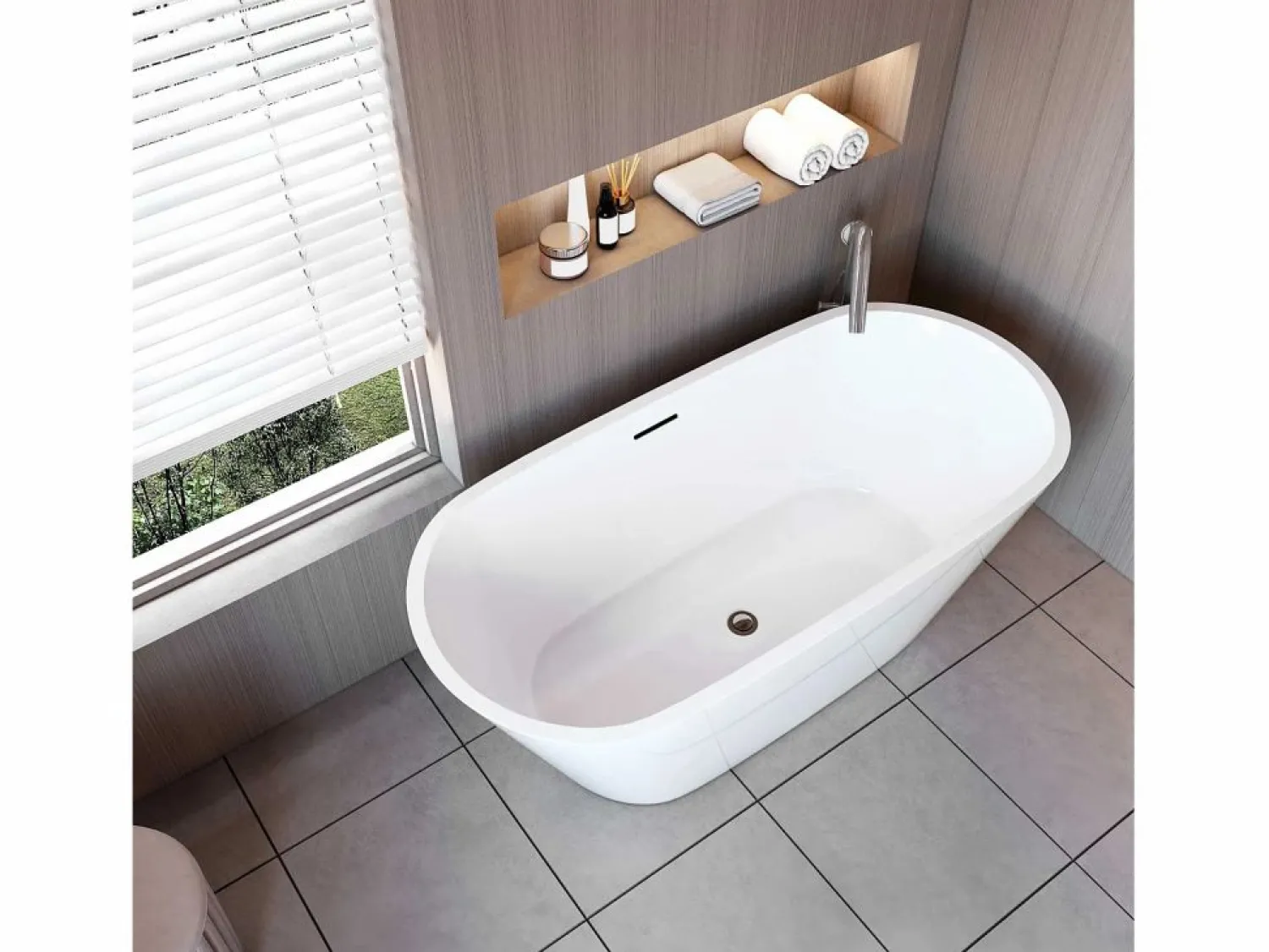 Aica Bañera acrílica exenta ovalada,1500x700x580mm,color ,incluye manguera + desagüe