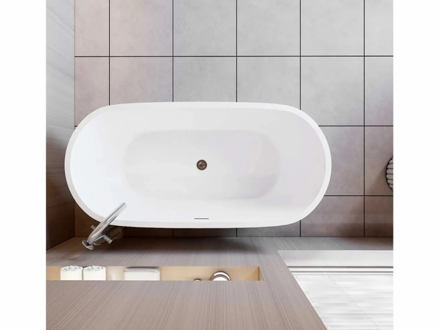 Aica Bañera acrílica exenta ovalada,1500x700x580mm,color ,incluye manguera + desagüe