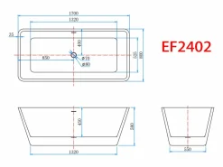 Outlet Aica Bañera de acrílico rectangular exenta,1700x800x580mm,color ,incluye manguera + desagüe Blanco