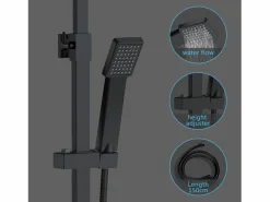 Sale Aica Columna de Ducha con Termostato - Alcachofa Cuadrada, Raciador Superior y Barra Ajustable Mate Negro