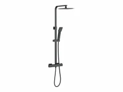 Aica Columna de Ducha Termostática Negra Mate con Alcachofa Cuadrada y Rociador Superior Grande 20 cm x 20 cm