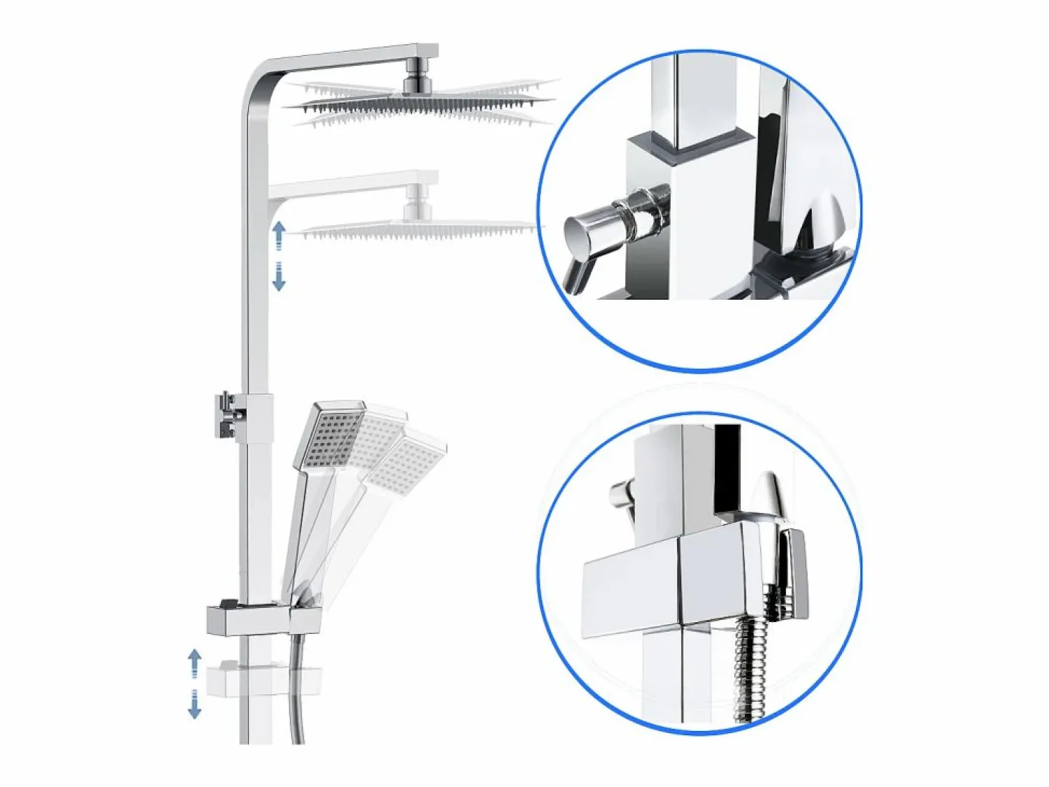 New Aica columna de ducha termostática alcachofa de baño cuadrada de acero inoxidable 80-120cm Plateado