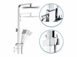 Aica columna de ducha termostática cuadrada plata alcachofa de ducha barra de acero inoxidable