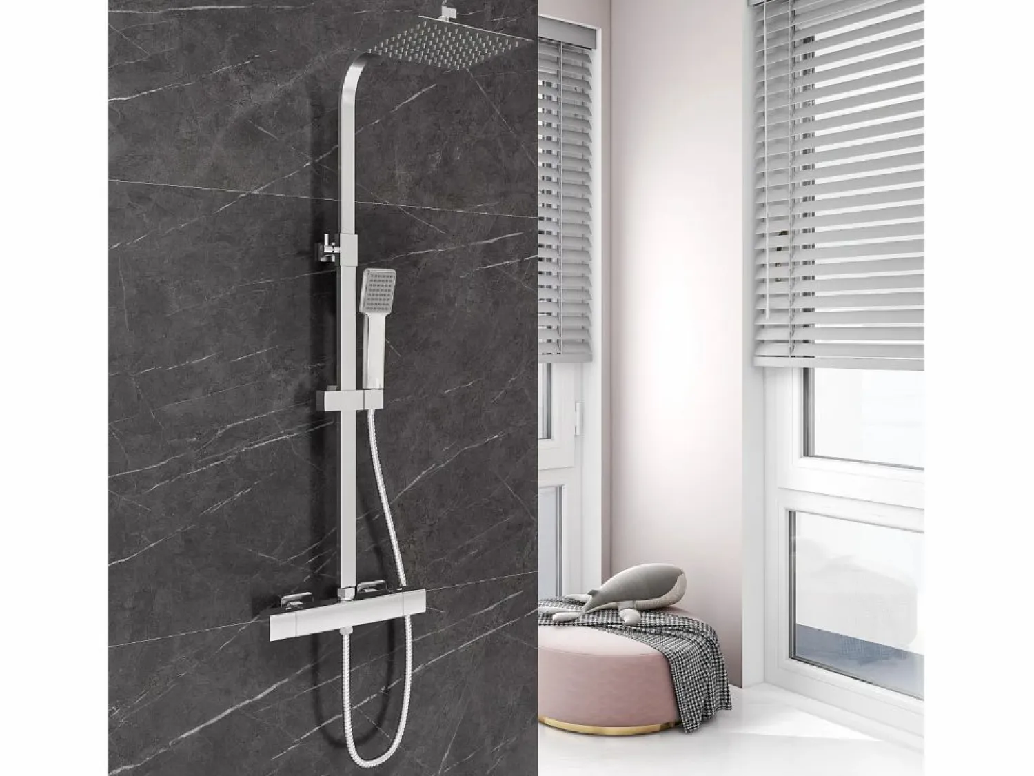 Outlet Aica columna de ducha termostático en cromo y grifo de cocina con control de temperatura Plateado