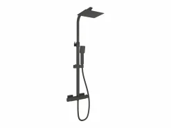 Aica Columna de Ducha Termostática Negra Mate con Alcachofa Cuadrada + Rociador Superior Grande 20 cm x 20 cm