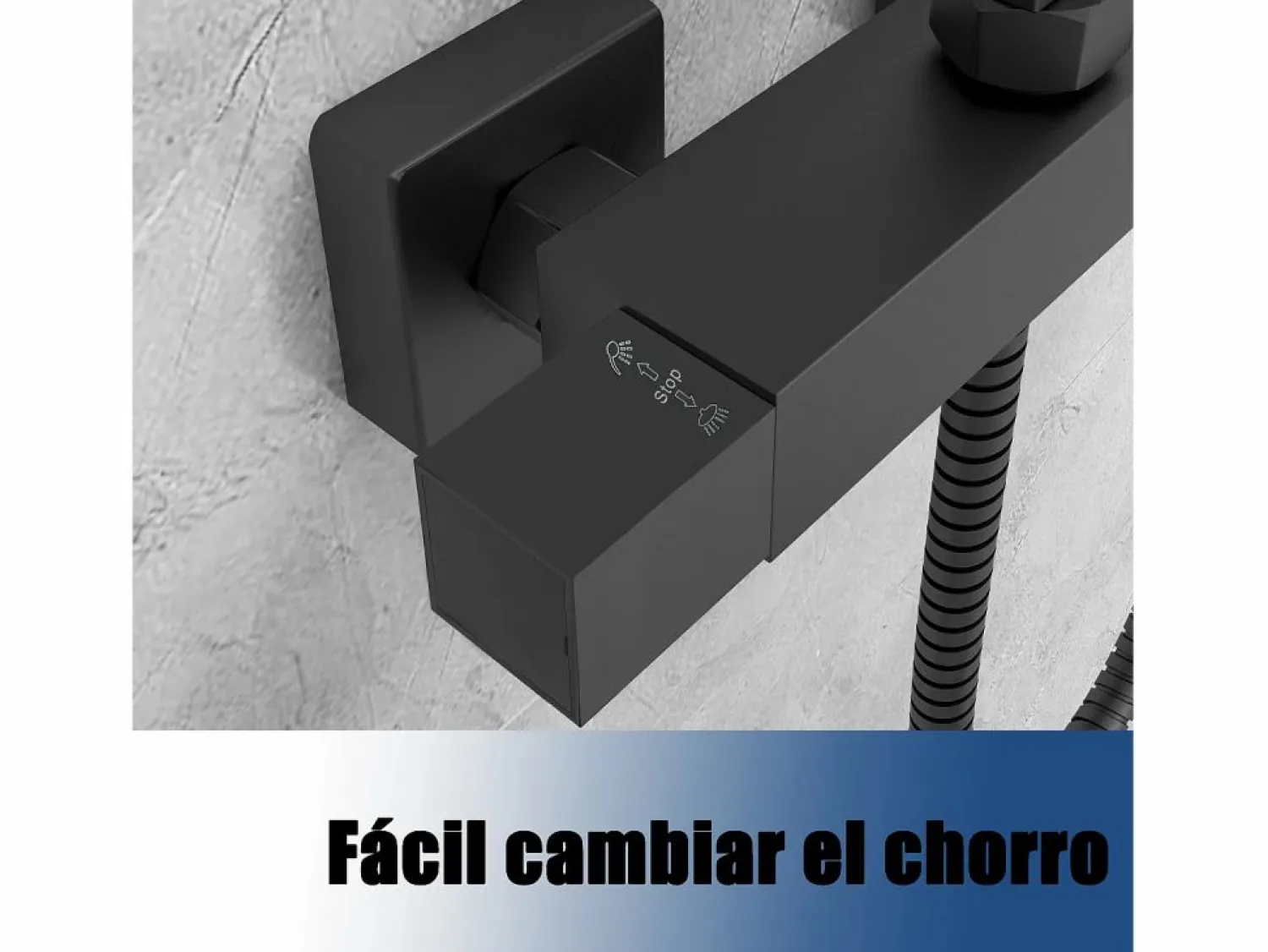 Columna de Ducha Termostática Negra Mate con Alcachofa Cuadrada, Rociador Superior y Barra Ajustable Columna De Ducha
