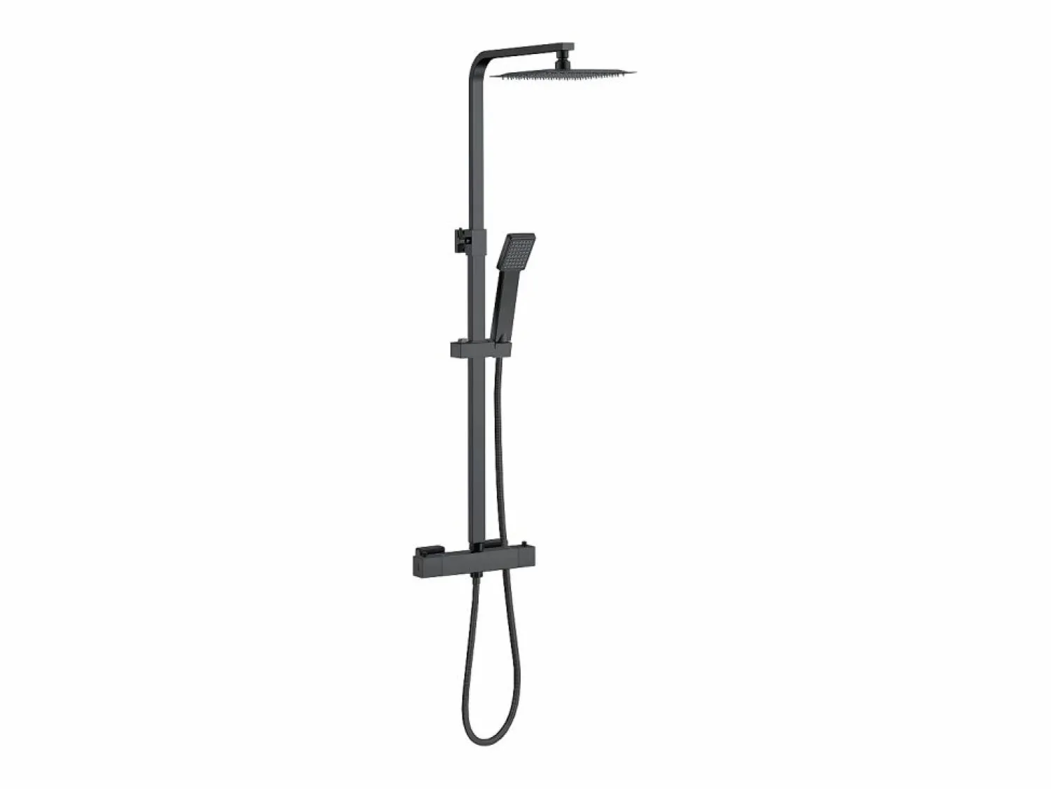 Columna de Ducha Termostática Negra Mate con Alcachofa Cuadrada, Rociador Superior y Barra Ajustable Columna De Ducha