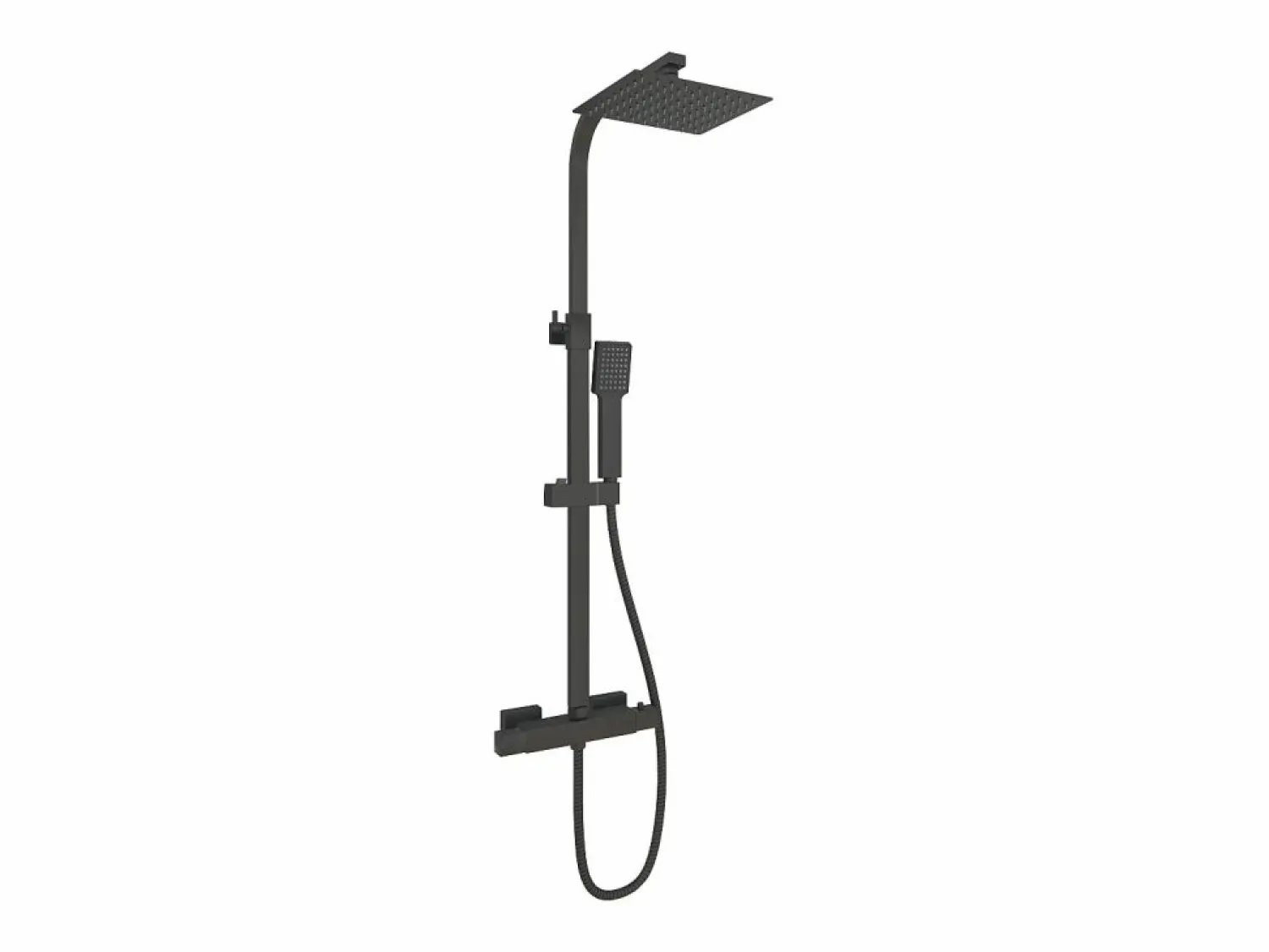 Columna de Ducha Termostática Negra Mate con Alcachofa Cuadrada, Rociador Superior y Barra Ajustable Columna De Ducha