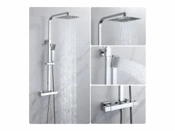 Online Aica columna de ducha termostática 38℃ sin grifo plata brillante conjunto de ducha 80-120cm Plateado