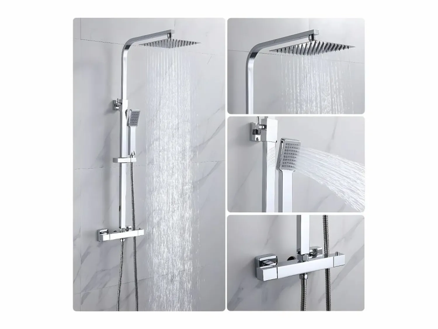 Online Aica columna de ducha termostática 38℃ sin grifo plata brillante conjunto de ducha 80-120cm Plateado