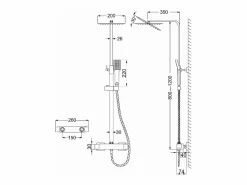 Aica columna ducha mate con cuadrados termostato 38℃ barra 800-1200mm