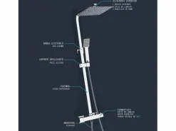 Aica columna ducha termostática cuadrada 80-120cm alcachofa de baño grifería Plateado