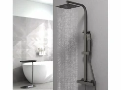 Aica columnas de ducha termostáticos en mate con rociador cuadrado, ducha de mano y columna ajustable X2