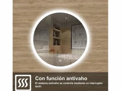 Outlet AICA Espejo de baño con iluminación LED Espejo redondo,60 cm, antivaho, brillo ajustable, memoria de apagado Transparente