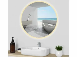 AICA Espejo de baño con iluminación LED Espejo redondo,70 x 70 cm,luz 3 colores, antivaho, brillo ajustable, memoria de apagado