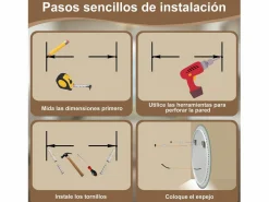 New AICA Espejo de baño con iluminación LED Espejo redondo,60 cm, luz 3 colores, antivaho, brillo ajustable, memoria de apagado Accesorios De Cuarto De Baño|Espejo De Cuarto De Baño