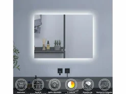 Best AICA Espejo de baño con luz LED,80 x 60 cm,luz tres colores+ antivaho+ brillo ajustable+ función de memoria agapada Accesorios De Cuarto De Baño|Espejo De Cuarto De Baño