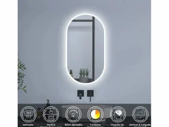Clearance Espejo de baño LED 500 x 900 mm, ovalado, antivaho, luminosidad regulable Accesorios De Cuarto De Baño|Espejo De Cuarto De Baño