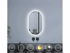 Best Espejo de baño LED 450 x 750 mm, ovalado, antivaho, luminosidad regulable Espejo De Cuarto De Baño|Accesorios De Cuarto De Baño