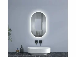 New Aica Espejo de baño LED 450 x 900 mm, ovalado, antivaho, luminosidad regulable Transparente