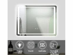 Clearance Aica Espejo de baño LED 80×60cm,antivaho,interruptor táctil Transparente