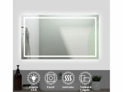 Aica Espejo de baño LED sin cobre 100×80cm,antivaho,interruptor táctil