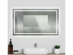 Aica Espejo de baño LED sin cobre 100×80cm,antivaho,interruptor táctil
