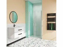 Clearance Aica Mampara de ducha abatible dos hojas,perfil blanco/gris mate,vidrio 5mm,(1060-1100)x1850mm Transparente
