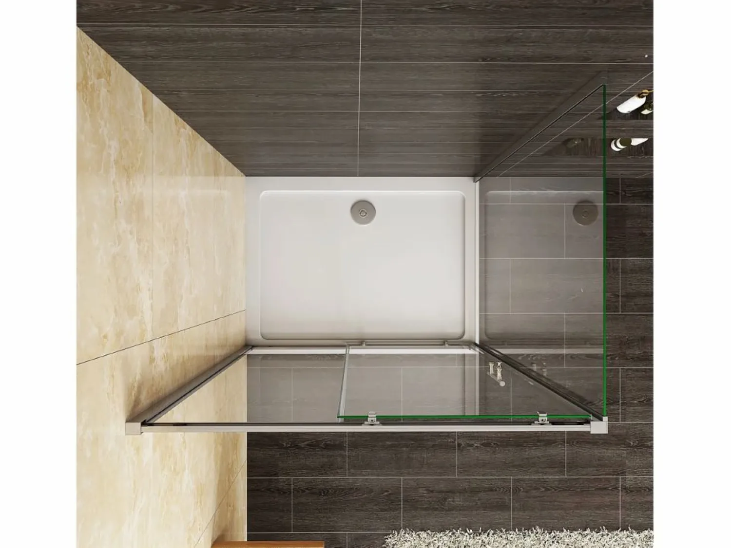 Aica Mampara de ducha corredera+panel lateral,vidrio templado 5mm,(1361-1401)x(680-700)x1850mm Transparente