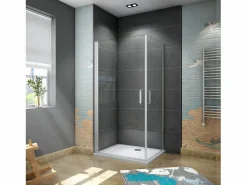 Sale Aica Mampara de ducha cuadrada abatible giratoria,perfil blanco,vidrio 5mm,700x700x1850mm Transparente