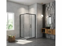 Outlet Aica Mampara de ducha cuadrada corredera perfil negro mate vidrio antical 6mm 900x900x1900mm Transparente