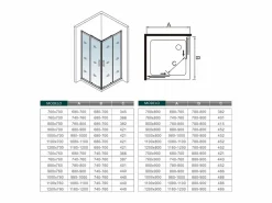 Outlet Aica Mampara de ducha cuadrada corredera perfil negro mate vidrio antical 6mm 900x900x1900mm Transparente