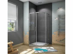 Clearance Aica Mampara de ducha curva semicircular corredera,cromado,vidrio antical 6mm 900x900x1850mm Transparente