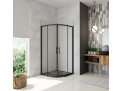 Aica Mampara de Ducha Curva Semicircular Corredera Perfil Negro Mate Vidrio Templado 5mm (780-800)x(780-800)x1850mm Transparente