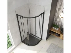 Aica Mampara de Ducha Curva Semicircular Corredera Perfil Negro Mate Vidrio Templado 5mm (780-800)x(780-800)x1850mm Transparente